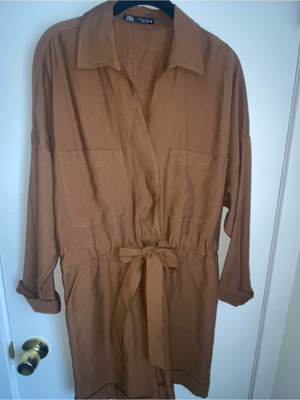 ZARA Brown Tie-Waist Romper - Size L - EUC - Picture 2 of 7